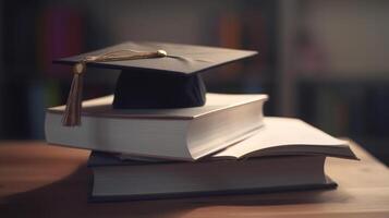 graduación gorra con libros. ilustración ai generativo foto