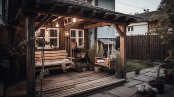casa terraza con columpios ilustración ai generativo foto
