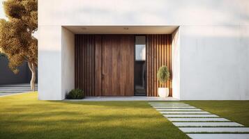 Modern house with wooden door. Illustration photo