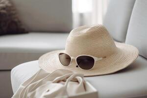 Summer hat and glasses. Illustration photo