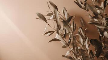aceituna rama hojas en beige antecedentes. ilustración ai generativo foto