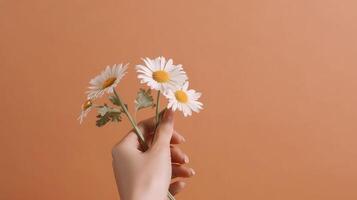 Hand with chamomile flower. Illustration photo