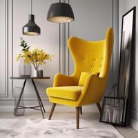 Modern interior with vivid chair. Illustration AI Generative photo