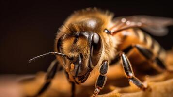 macro foto de abeja. ilustración ai generativo