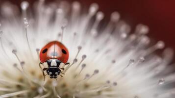 Ladybug on white dandelion. Illustration photo