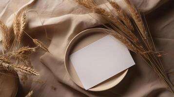 Natural beige background with pampas grass. Illustration AI Generative photo