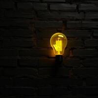 Yellow lighting bulb on dark background. Illustration photo