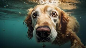 Cute dog swimming. Illustration photo