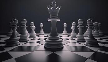 Chess king in front of white pawns on a chessboard photo