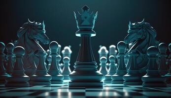 Chess pieces on a chessboard. 3d render illustration. photo