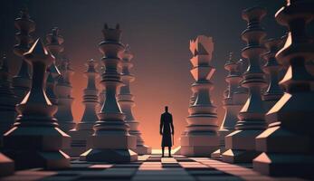 Business man standing in front of a chessboard, 3d rendering photo