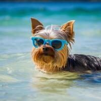 Cute dog swimming. Illustration photo