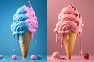 Pink and blue ice cream. Illustration photo