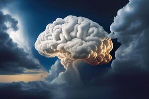 Realistic brain made of the clouds. Clouds concept abstract background. photo