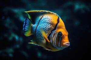 A colorful fish swimming at the bottom of the sea. Coral reef and fish. photo