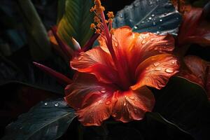 Fantasy exotic tropical flowers. Beautiful jungle floral background. photo