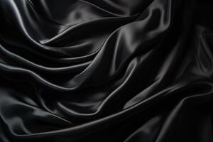 Abstract black smooth silk background. Satin elegant luxury fabric. Beautiful soft folds on the surface of the fabric. photo