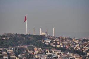 alto ángulo ver de camlica mezquita y Turquía bandera foto