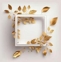 White square frame with golden leaves. photo