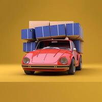 3D render of a sports red car between the boxes photo