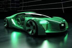 beautiful future car in green color generative AI photo