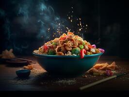 chinese food in a bowl close-up product photography photo