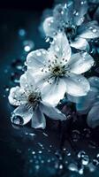 beautiful white flowers with blue background close up image photo