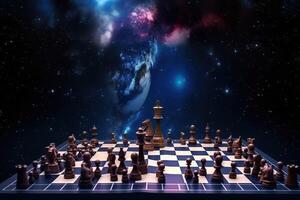 Space board intellectual game chess. Game positions of figures. . photo