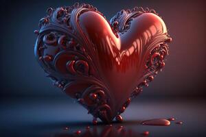 grande rojo corazón para San Valentín día, amor regalo concepto, en un oscuro antecedentes. ai generado. foto