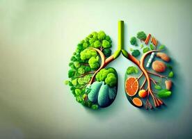 Health Day, the concept of human lungs in the form of grass and trees. . Header banner mockup with space. photo