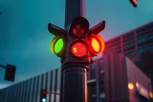 la carretera tráfico ligero en el ciudad para coche tráfico. ai generado. foto