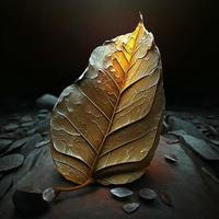 A leaf with stone lighting effect background Ai genareted photo