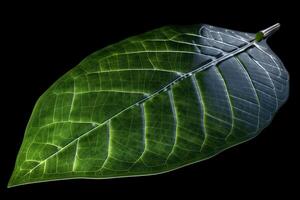 Green textural leaf from a tree close-up, isolate. . photo