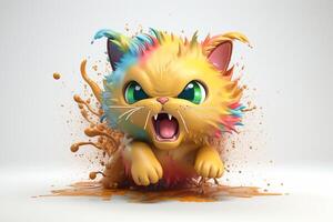 angry yellow cat with a colors splash. photo