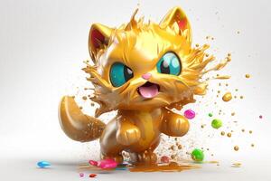 angry yellow cat with a colors splash. photo