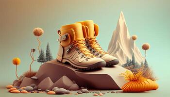 hiking concept background with hiking boots created with ai tools photo