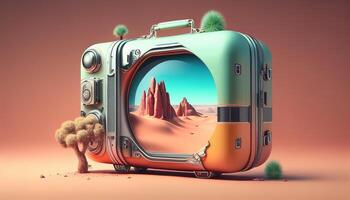 traveling suitcase concept 3d rendered created with ai tools photo