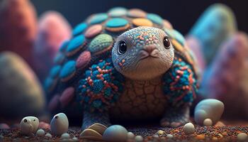 Colorful cute little turtle created with ai tools photo