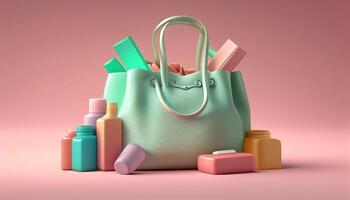 Shopping concept with pastel women bag created with ai tools photo
