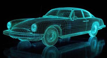 Intricate Light-up Car Engraving, Grid Structures, Dark Aquamarine, Data Visualization, Electric and Wavy Resin Sheets. photo