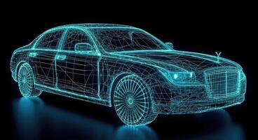 Intricate Light-up Car Engraving, Grid Structures, Dark Aquamarine, Data Visualization, Electric and Wavy Resin Sheets. photo