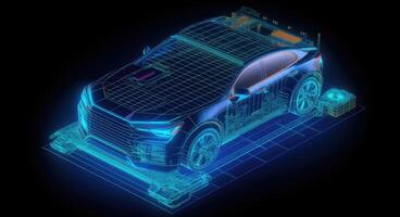 intrincado encender coche grabado, cuadrícula estructuras, oscuro aguamarina, datos visualización, eléctrico y ondulado resina hojas. generativo ai foto