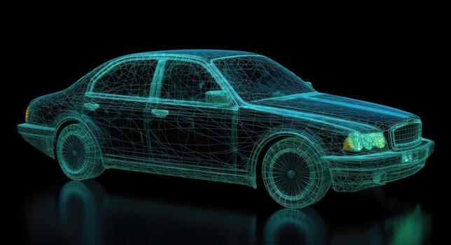 Intricate Light-up Car Engraving, Grid Structures, Dark Aquamarine, Data Visualization, Electric and Wavy Resin Sheets. photo