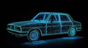 intrincado encender coche grabado, cuadrícula estructuras, oscuro aguamarina, datos visualización, eléctrico y ondulado resina hojas. generativo ai foto