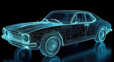 Intricate Light-up Car Engraving, Grid Structures, Dark Aquamarine, Data Visualization, Electric and Wavy Resin Sheets. photo