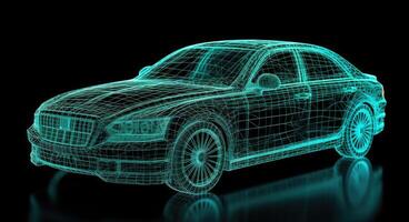 intrincado encender coche grabado, cuadrícula estructuras, oscuro aguamarina, datos visualización, eléctrico y ondulado resina hojas. generativo ai foto