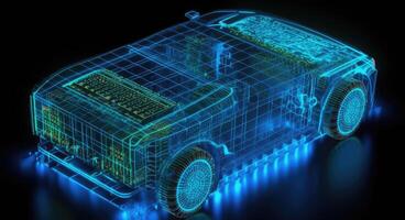 intrincado encender coche grabado, cuadrícula estructuras, oscuro aguamarina, datos visualización, eléctrico y ondulado resina hojas. generativo ai foto