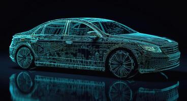 Intricate Light-up Car Engraving, Grid Structures, Dark Aquamarine, Data Visualization, Electric and Wavy Resin Sheets. photo