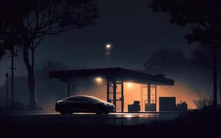 Dark Palette Inspiring Vehicle Charging at Electric Station, Industrial Design, Silhouette Lighting, Realistic. photo