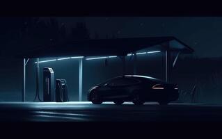 Dark Palette Inspiring Vehicle Charging at Electric Station, Industrial Design, Silhouette Lighting, Realistic. photo